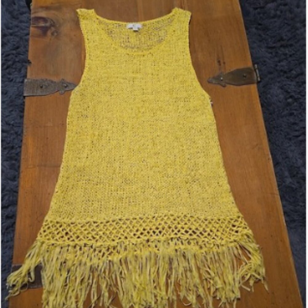 Crochet Open Knit Dress Yellow Size Medium Fringe Festival